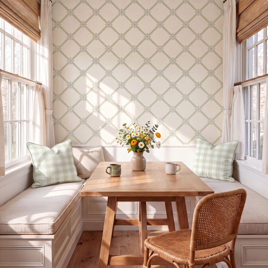 Mint To Be Floral Lattice Wallpaper