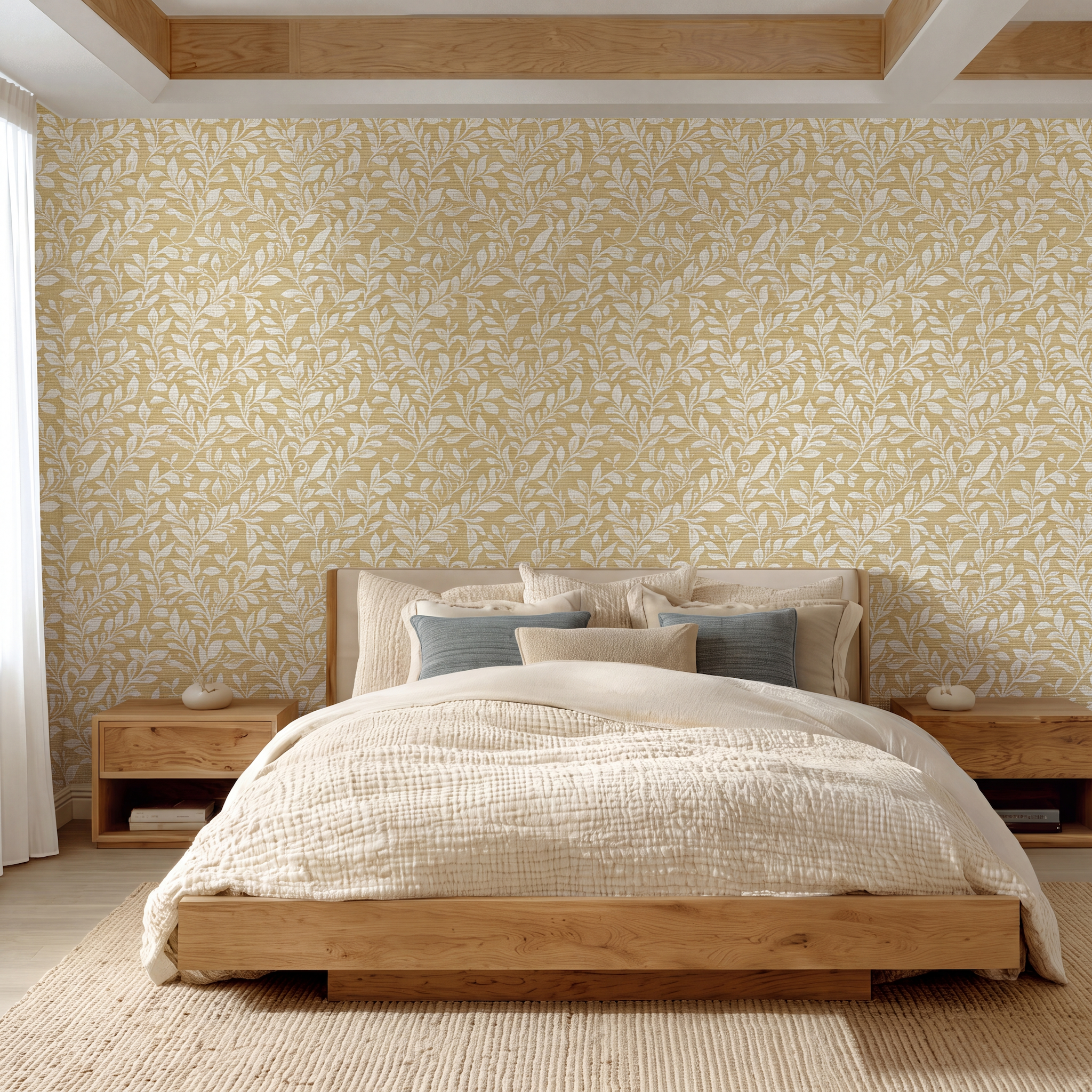 Golden Vine Faux Grasscloth Wallpaper