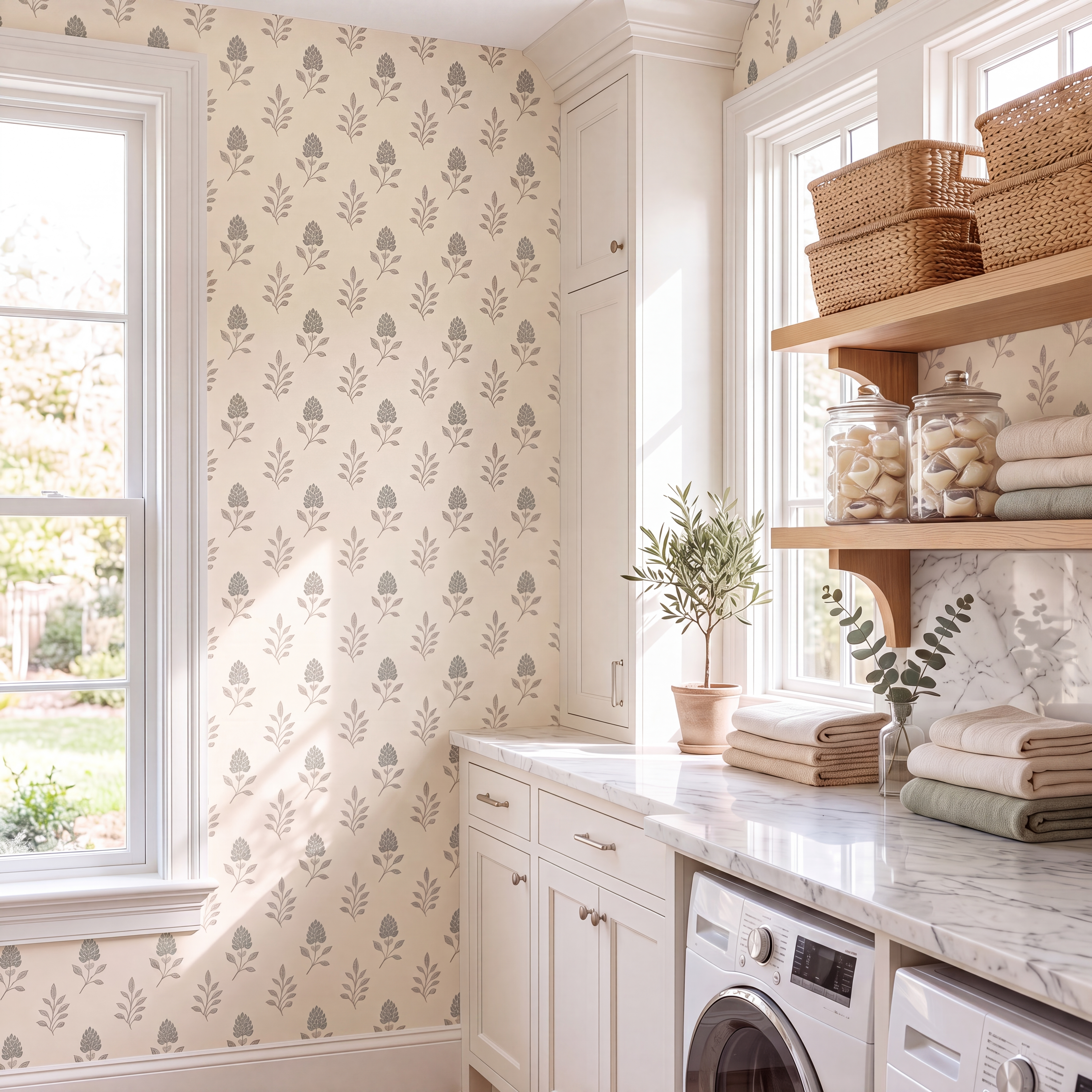 Hedgerow Bone Floral Wallpaper