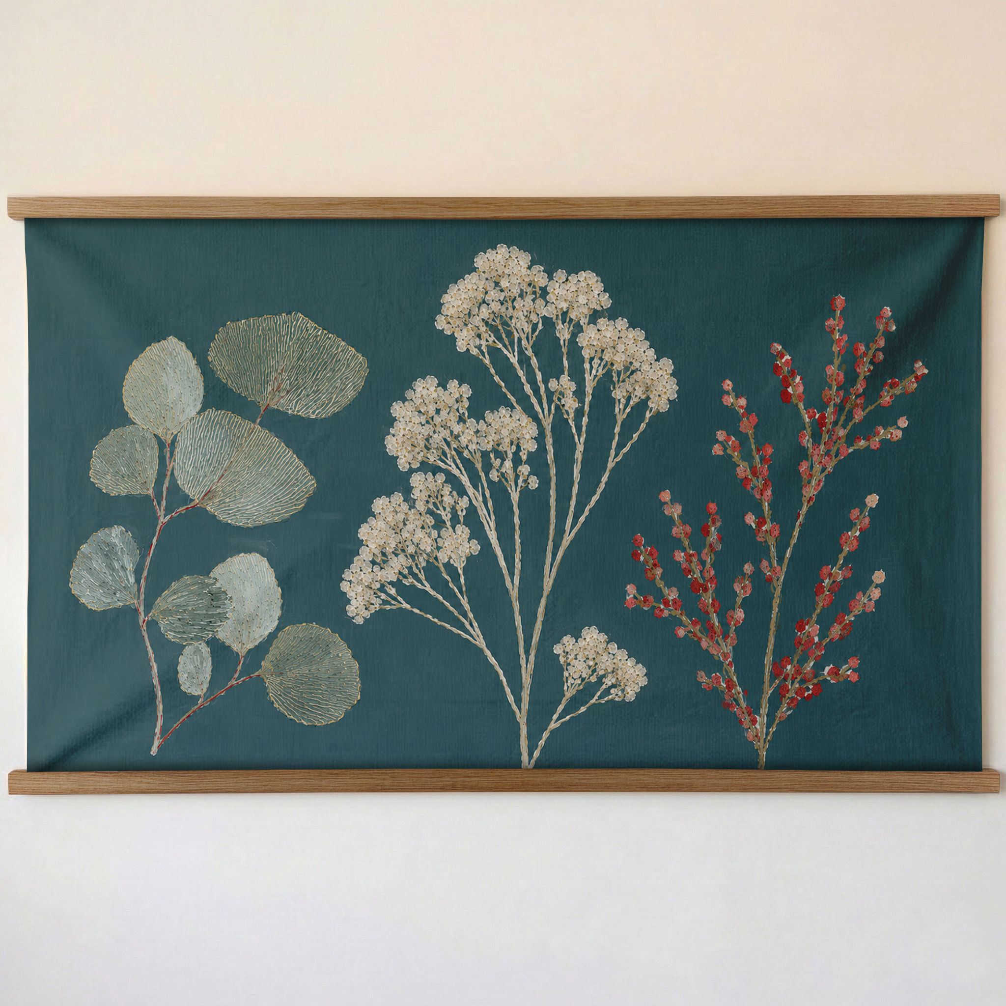 Hedgerow Teal Botanical Study - Tapestry