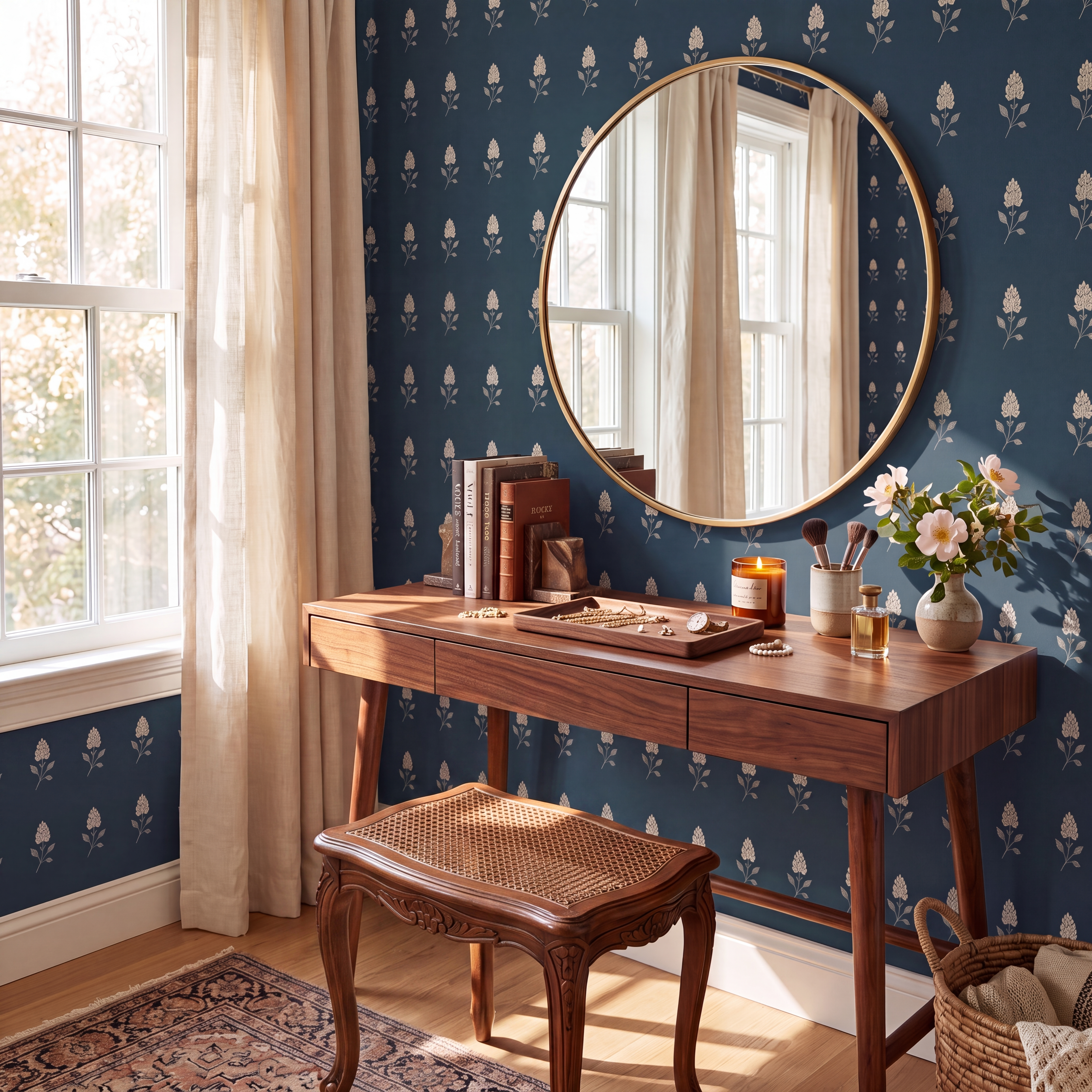 Hedgerow Teal Floral Wallpaper