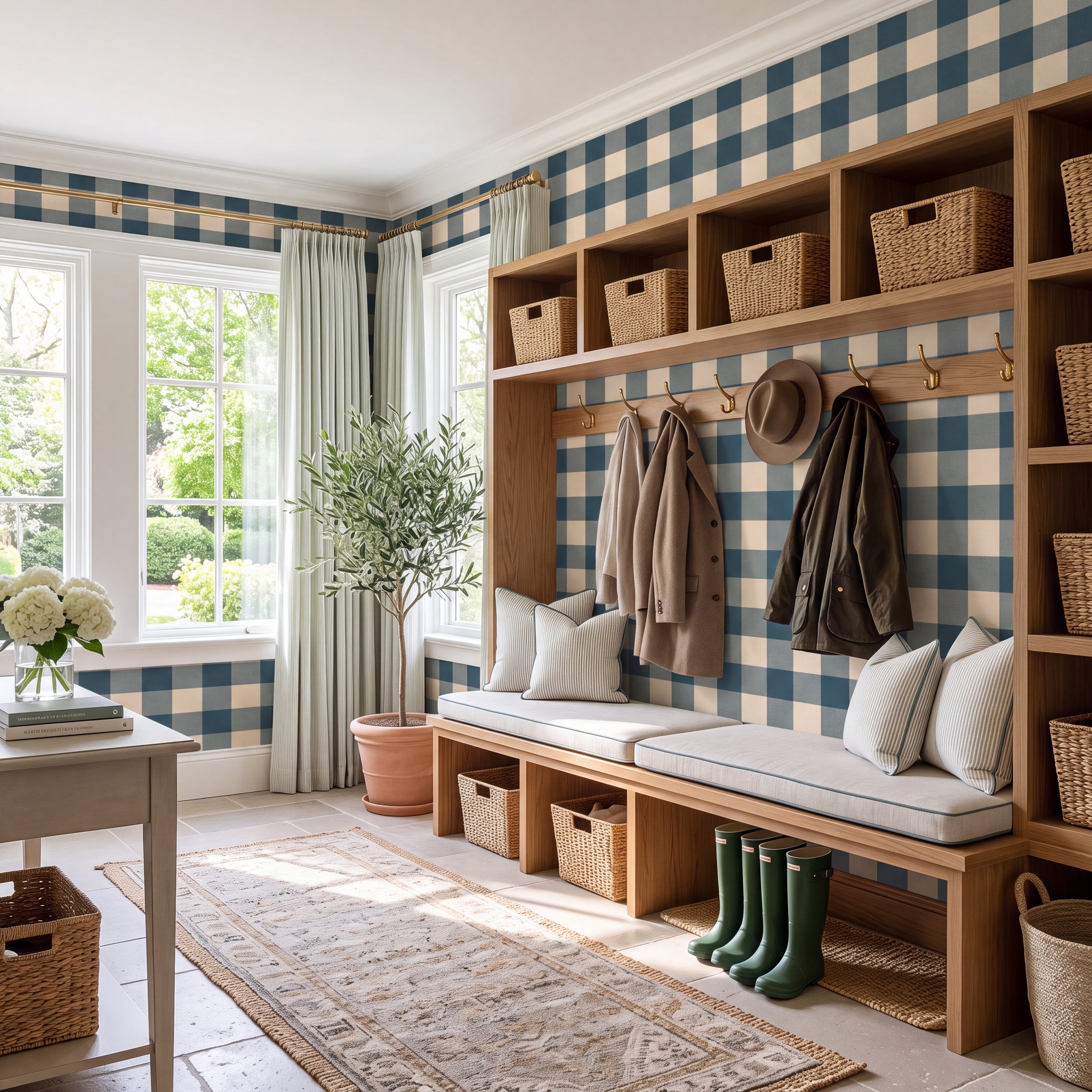 Hedgerow Teal Gingham Wallpaper