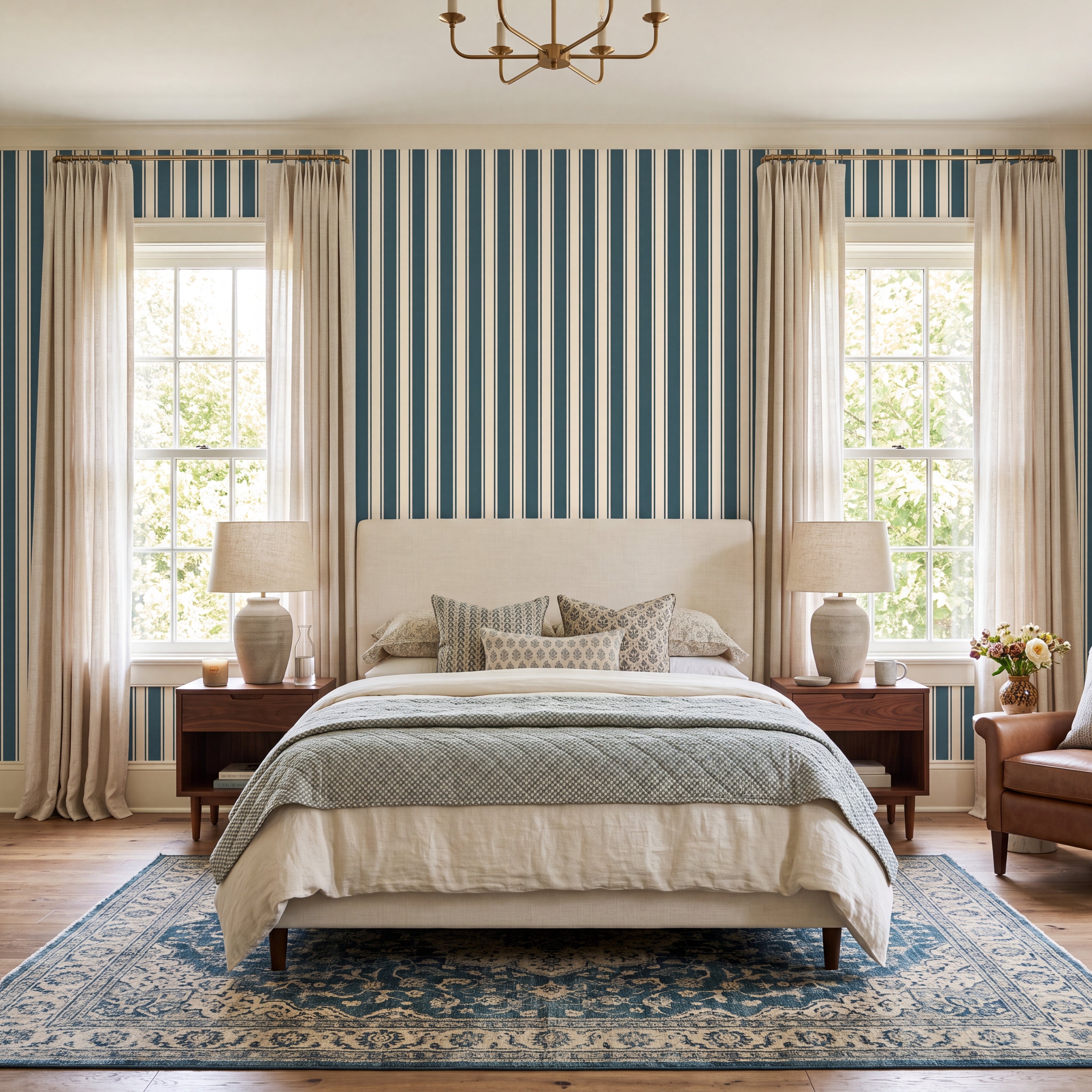 Hedgerow Teal Stripes Wallpaper