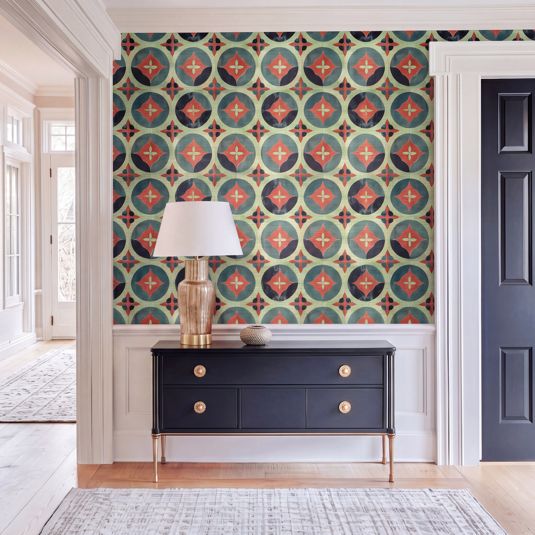 Isabella Fleur-de-Lis Watercolor Faux Grasscloth Wallpaper