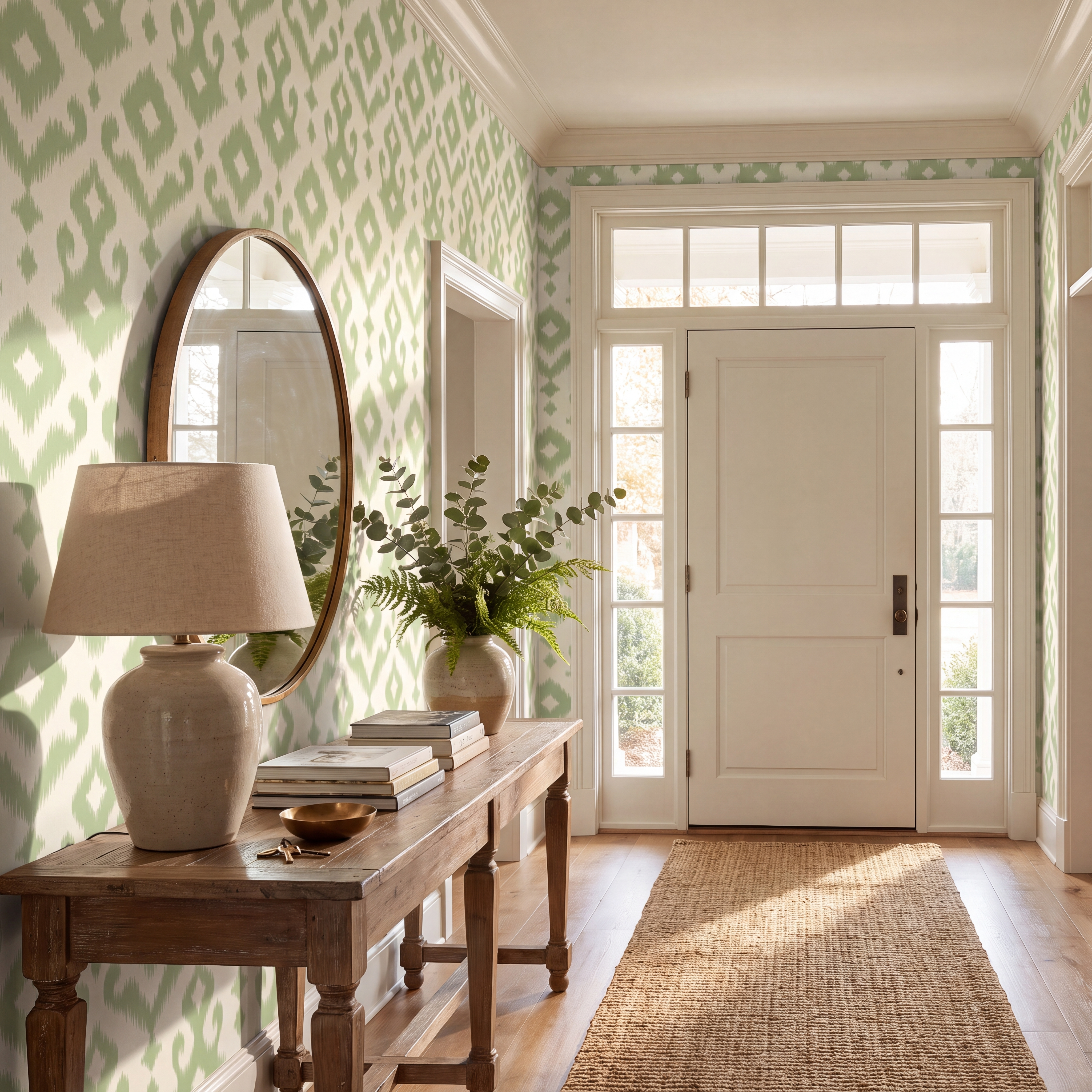 Key Lime Celadon Ikat Wallpaper
