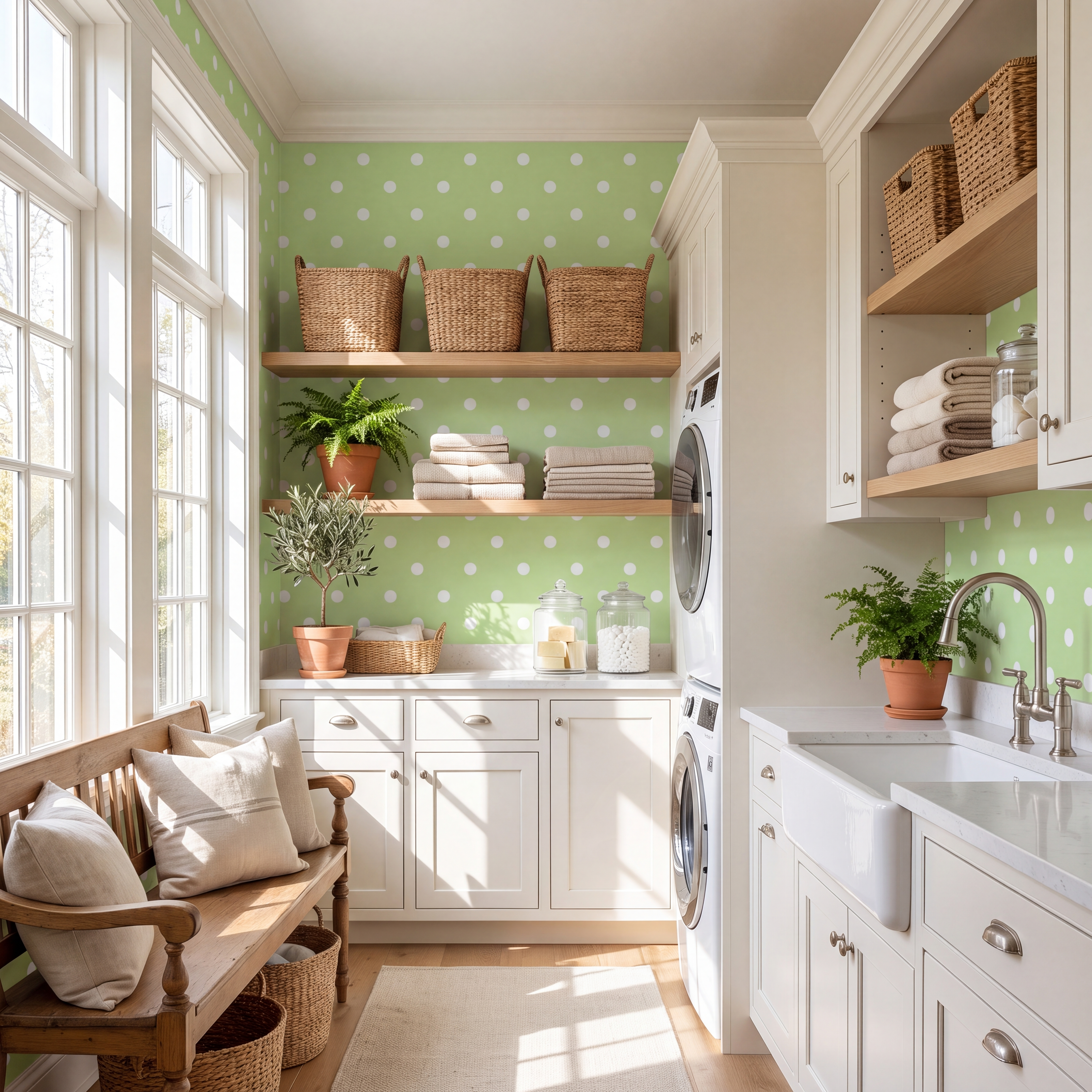 Key Lime Celadon Polka Dot Wallpaper