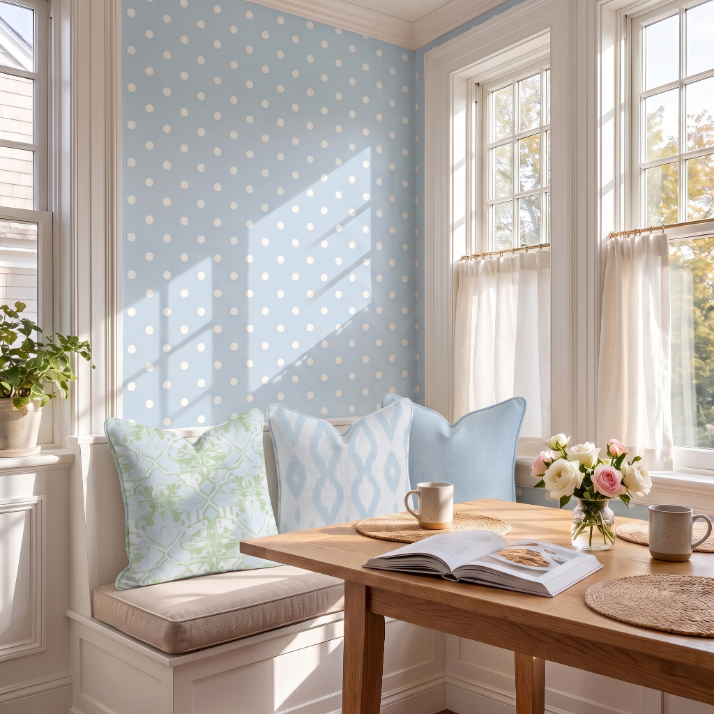Key Lime Columbia Blue Polka Dot Wallpaper