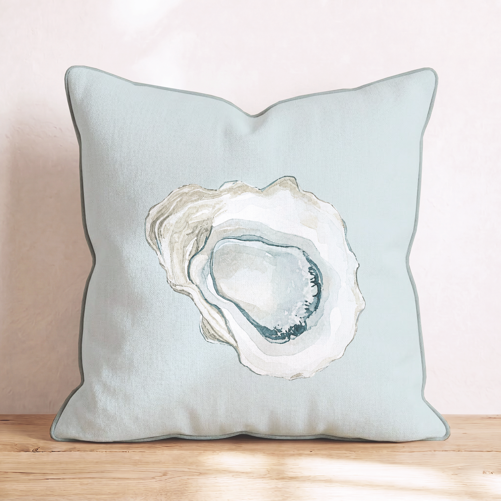 Pearl's Haven Spring Blue Oyster Throw Pillow