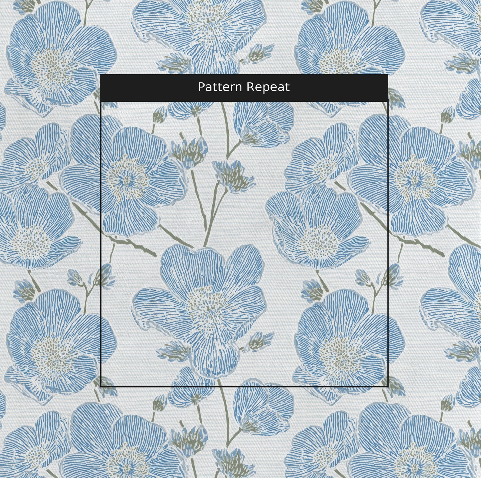 Blue Dresses Fabric by the Yard — pattern repeat