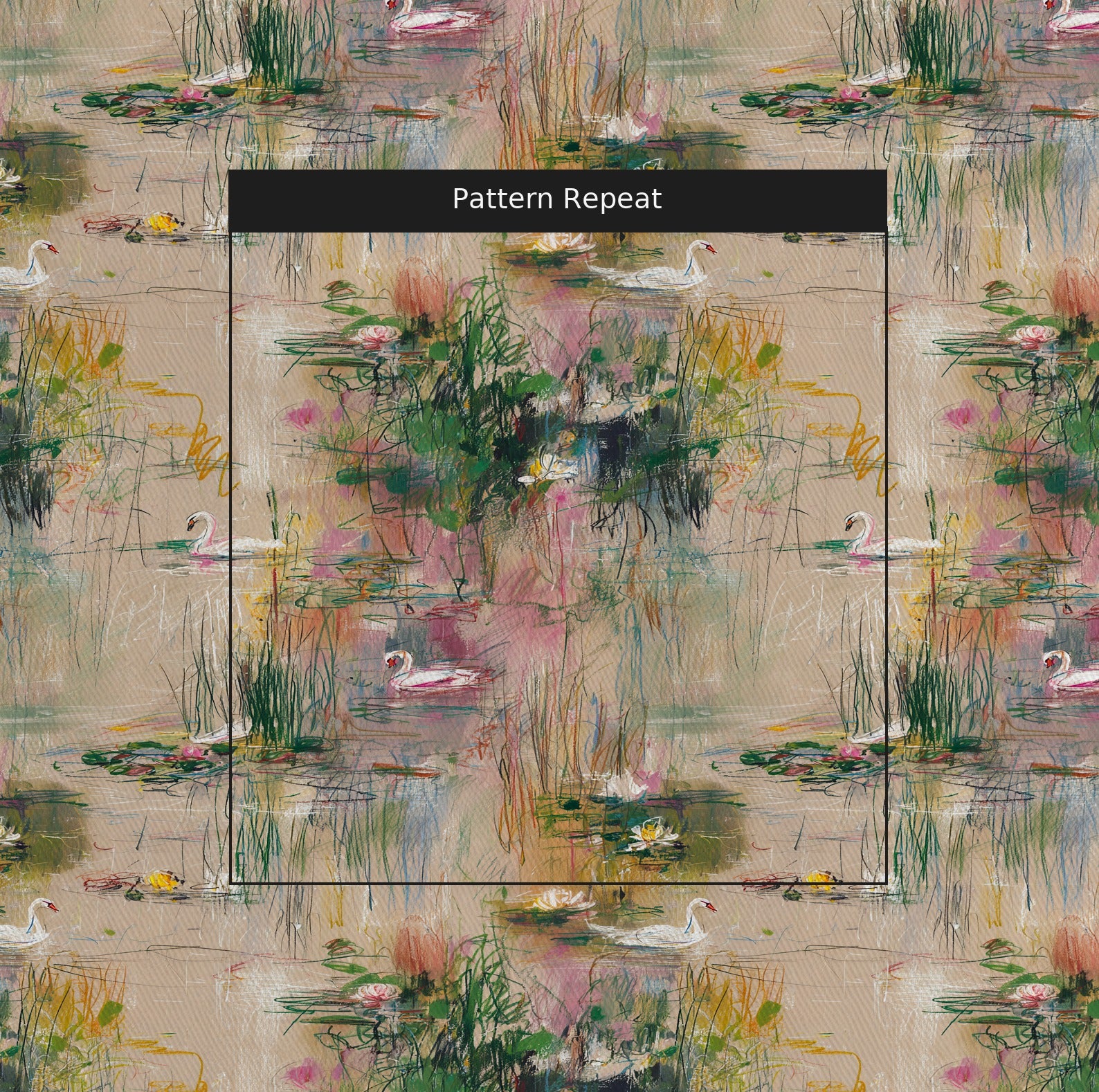 Poised Pond Fabric by the Yard — pattern repeat