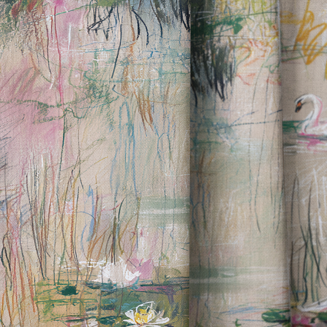 Poised Pond - Drapery — close up
