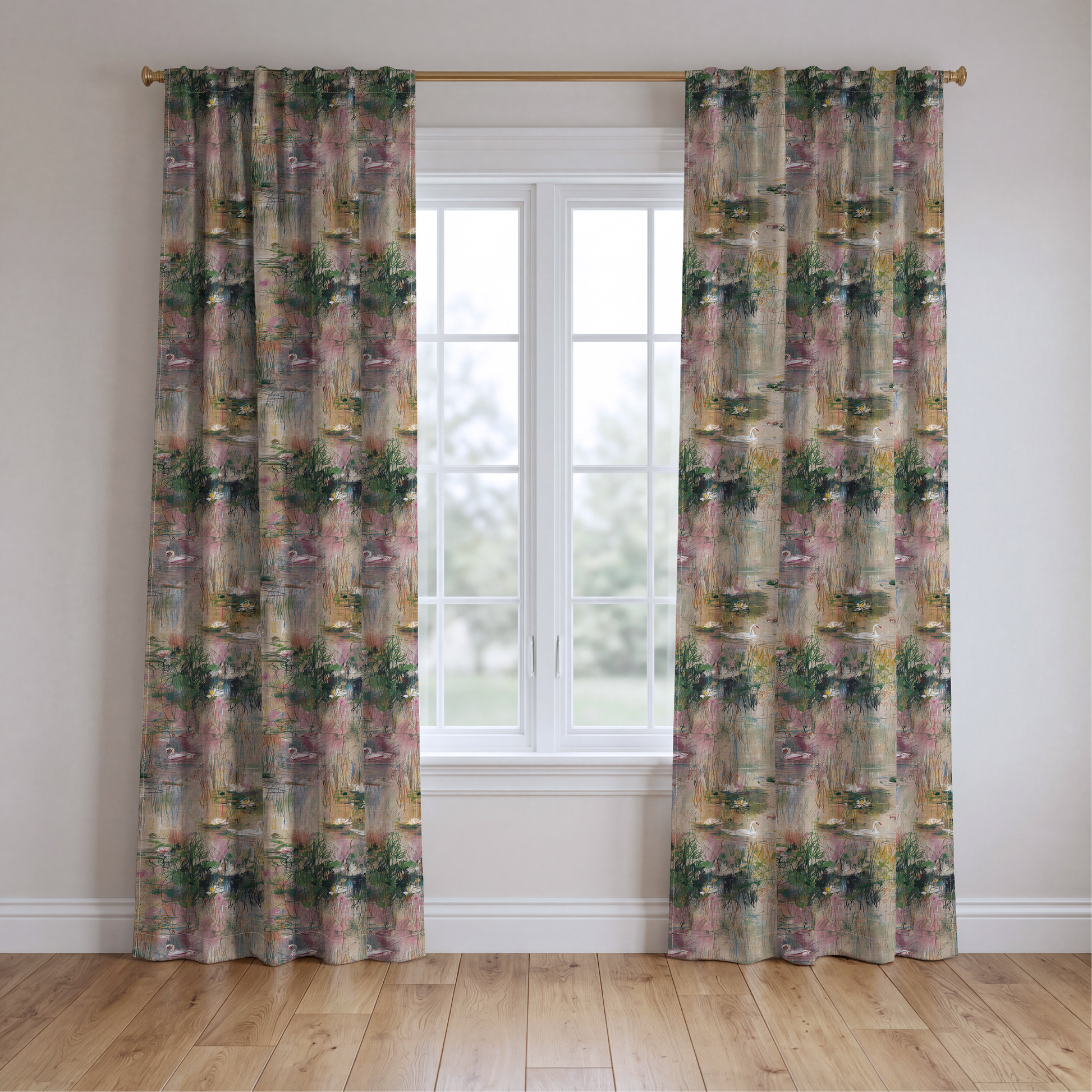 Poised Pond - Drapery — two panels