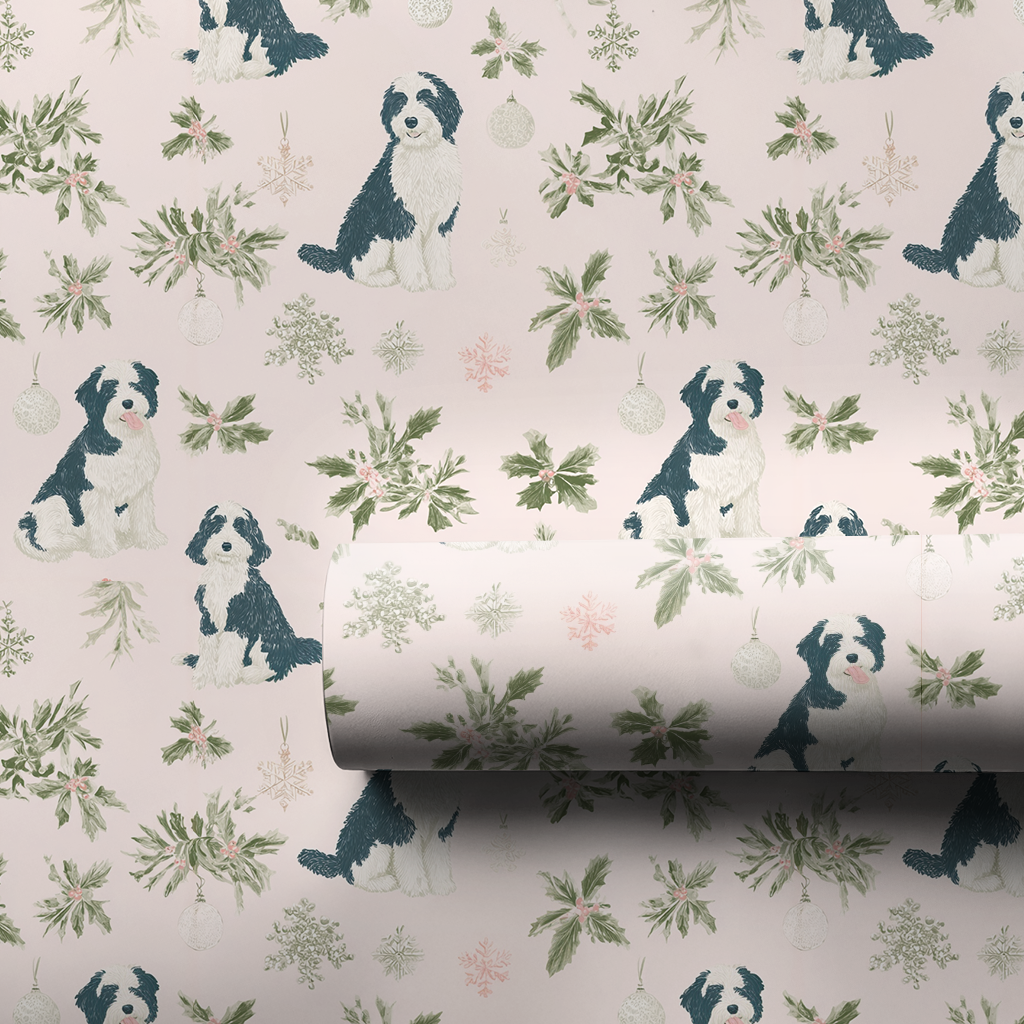 Pink Bernedoodle Christmas - Wrapping Paper