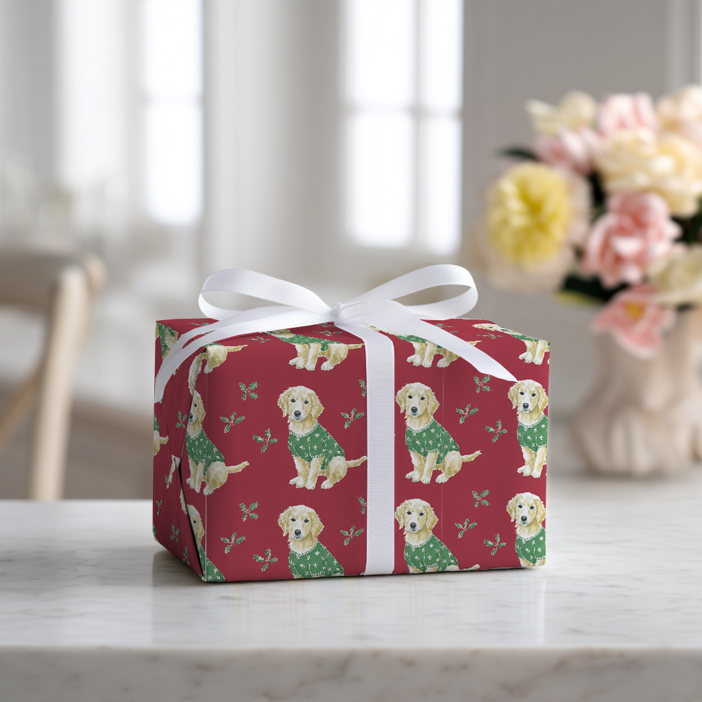 Cozy Christmas Retriever - Wrapping Paper