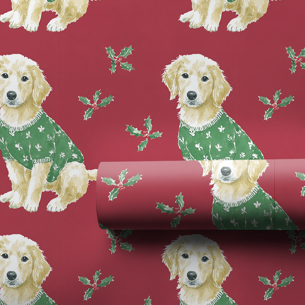 Cozy Christmas Retriever - Wrapping Paper