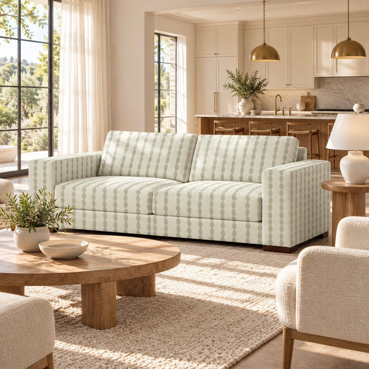 The Christopher Sofa in Loose Stems Lichen Chord Stripe