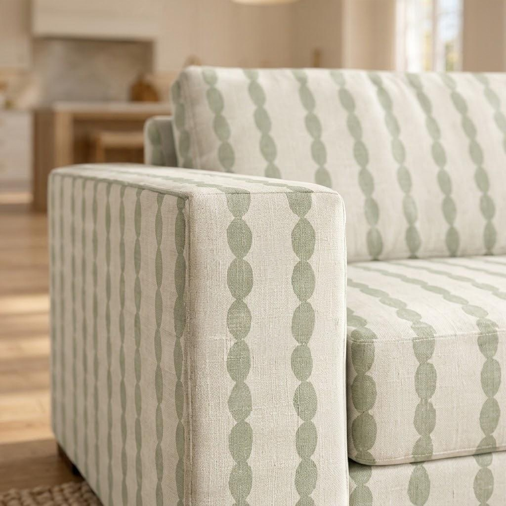 The Christopher Sofa in Loose Stems Lichen Chord Stripe