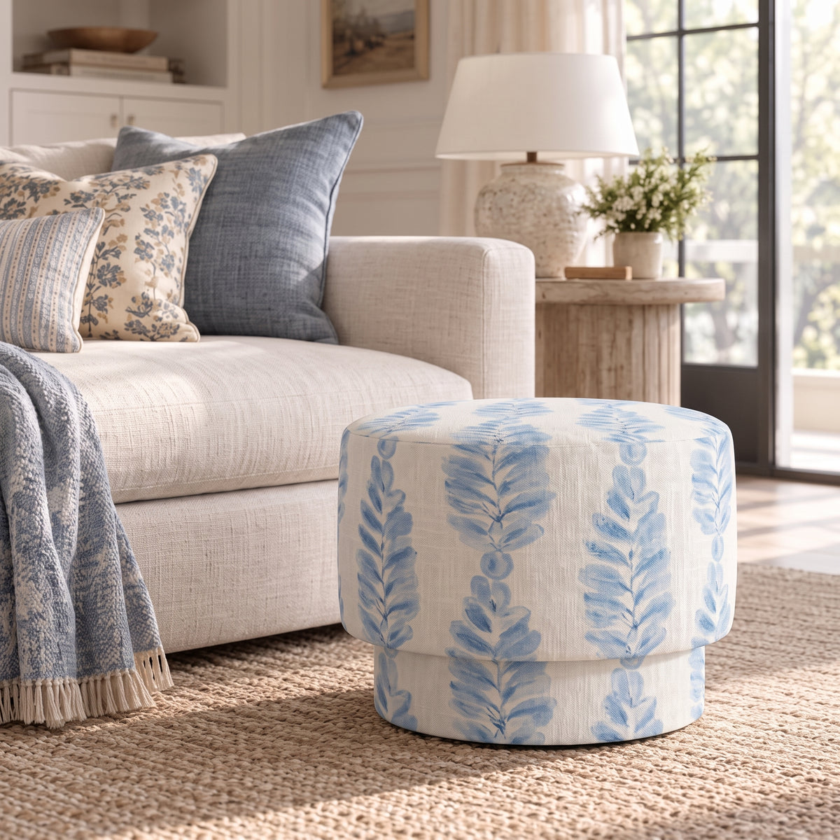 The Adelaide Ottoman in Carolina Ferns