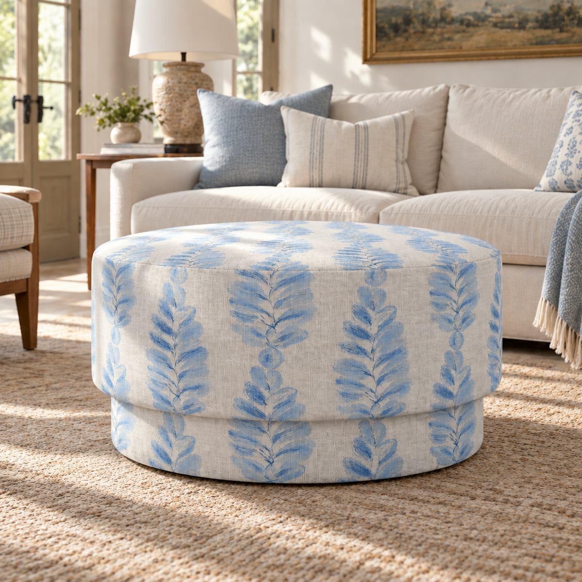The Adelaide Ottoman in Carolina Ferns