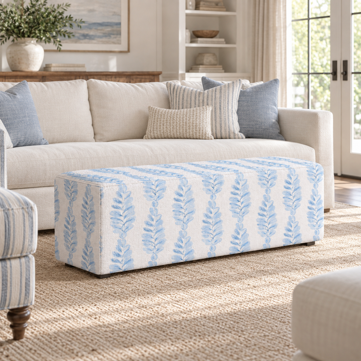 The Josephine Ottoman in Carolina Ferns