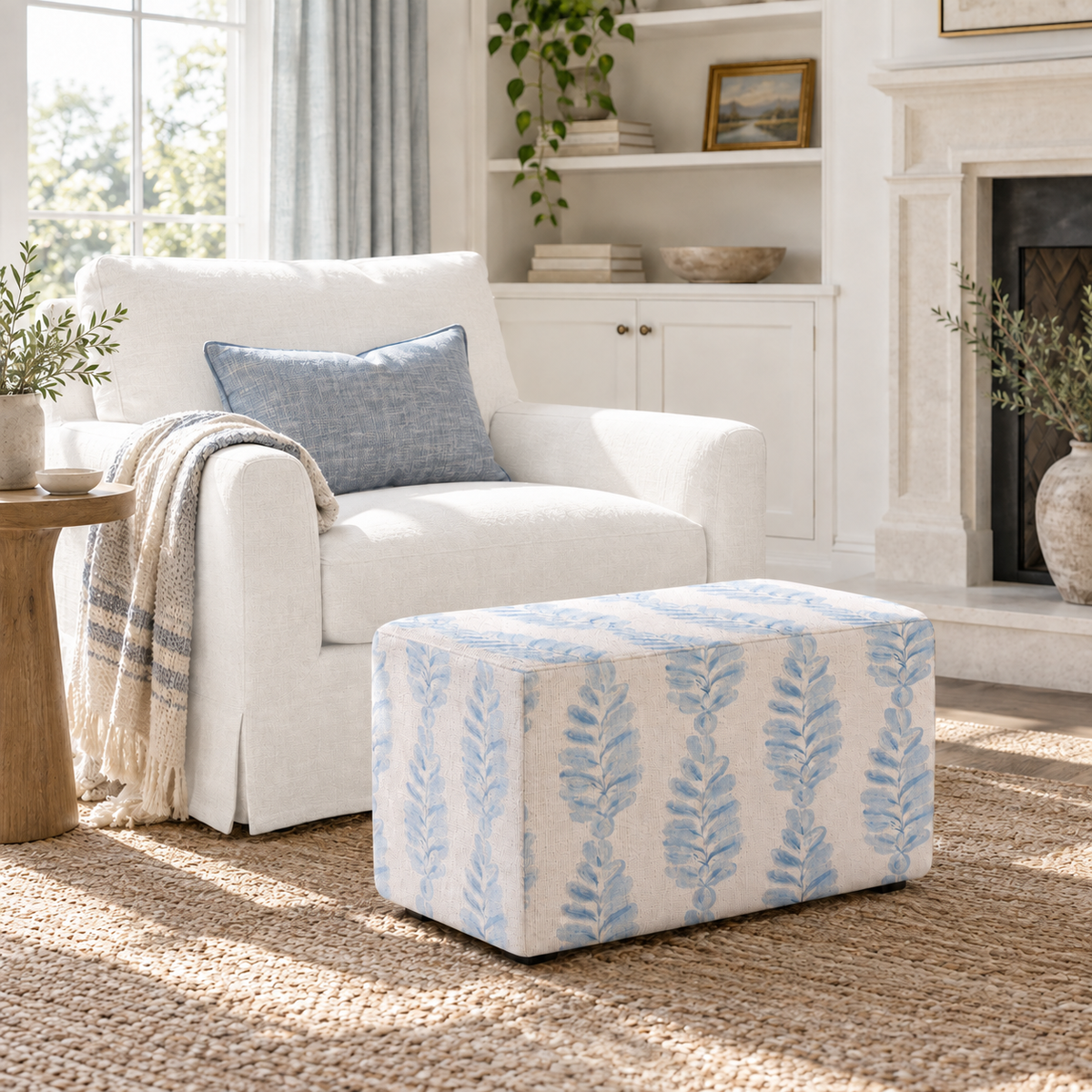 The Josephine Ottoman in Carolina Ferns