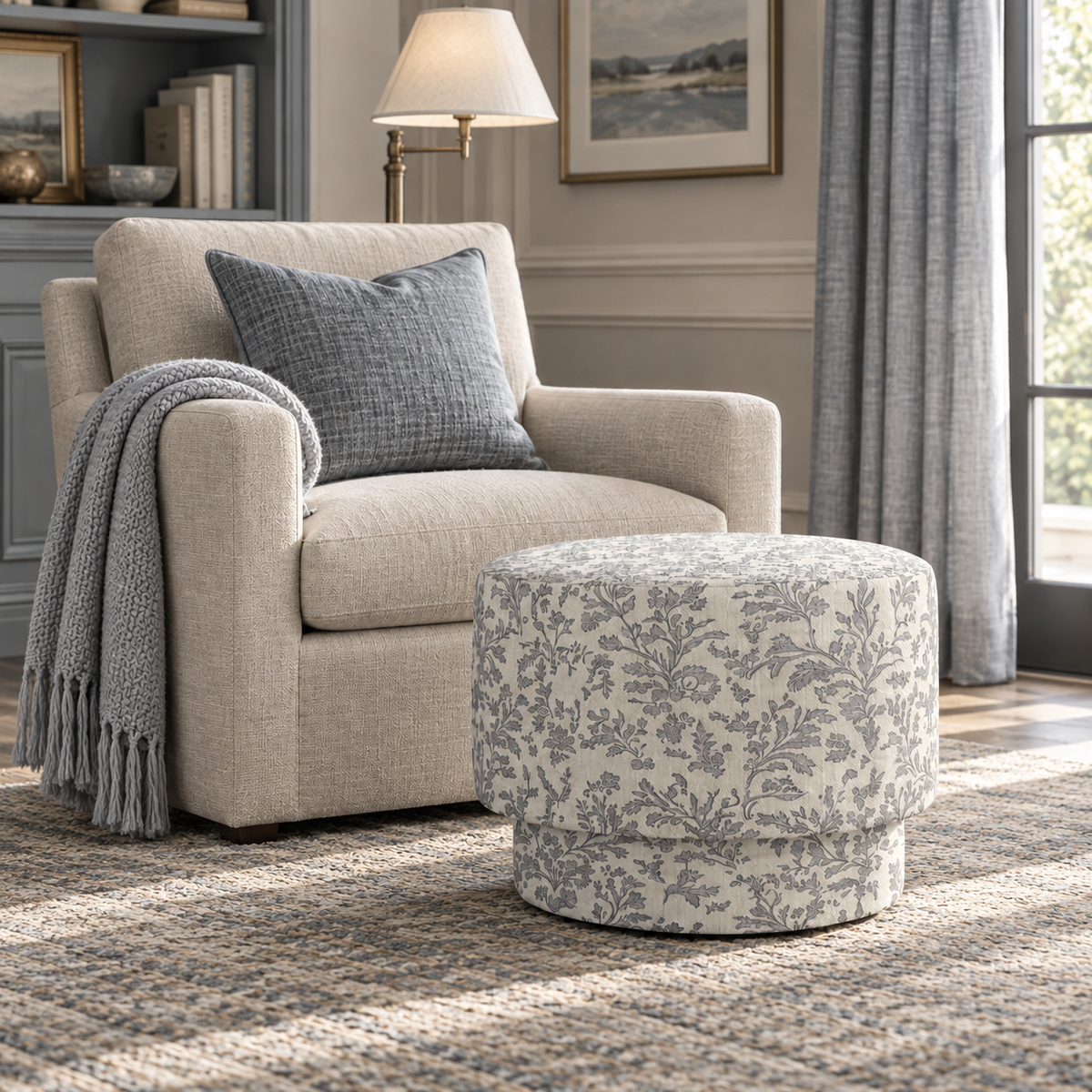 The Adelaide Ottoman in Ruby Nell