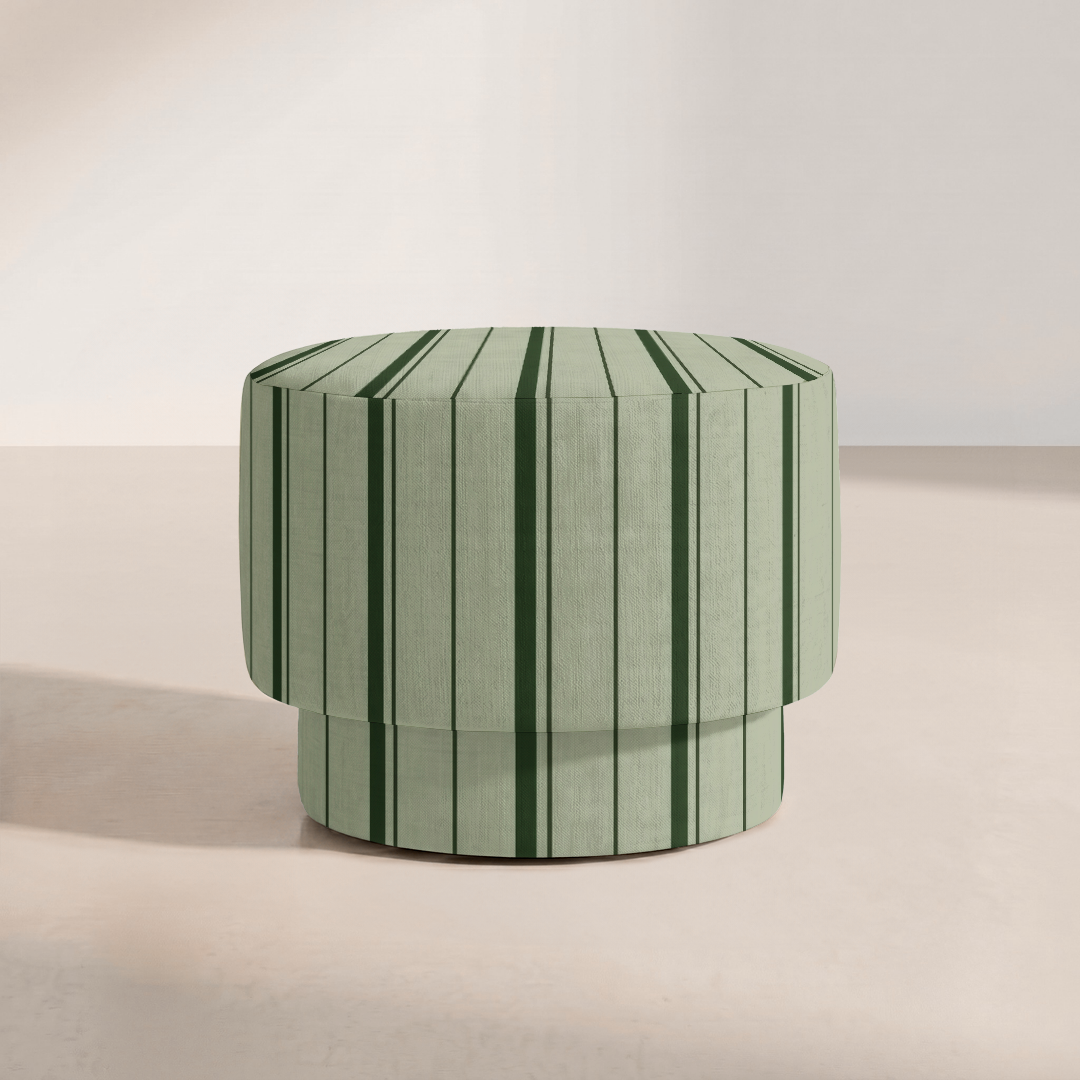The Adelaide Ottoman in The Silk Garden Sage Stripes