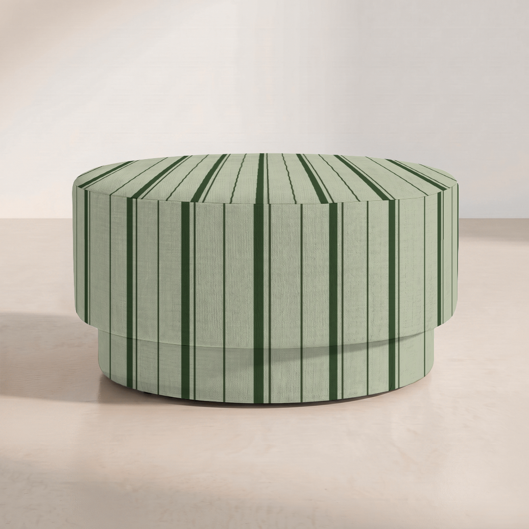 The Adelaide Ottoman in The Silk Garden Sage Stripes