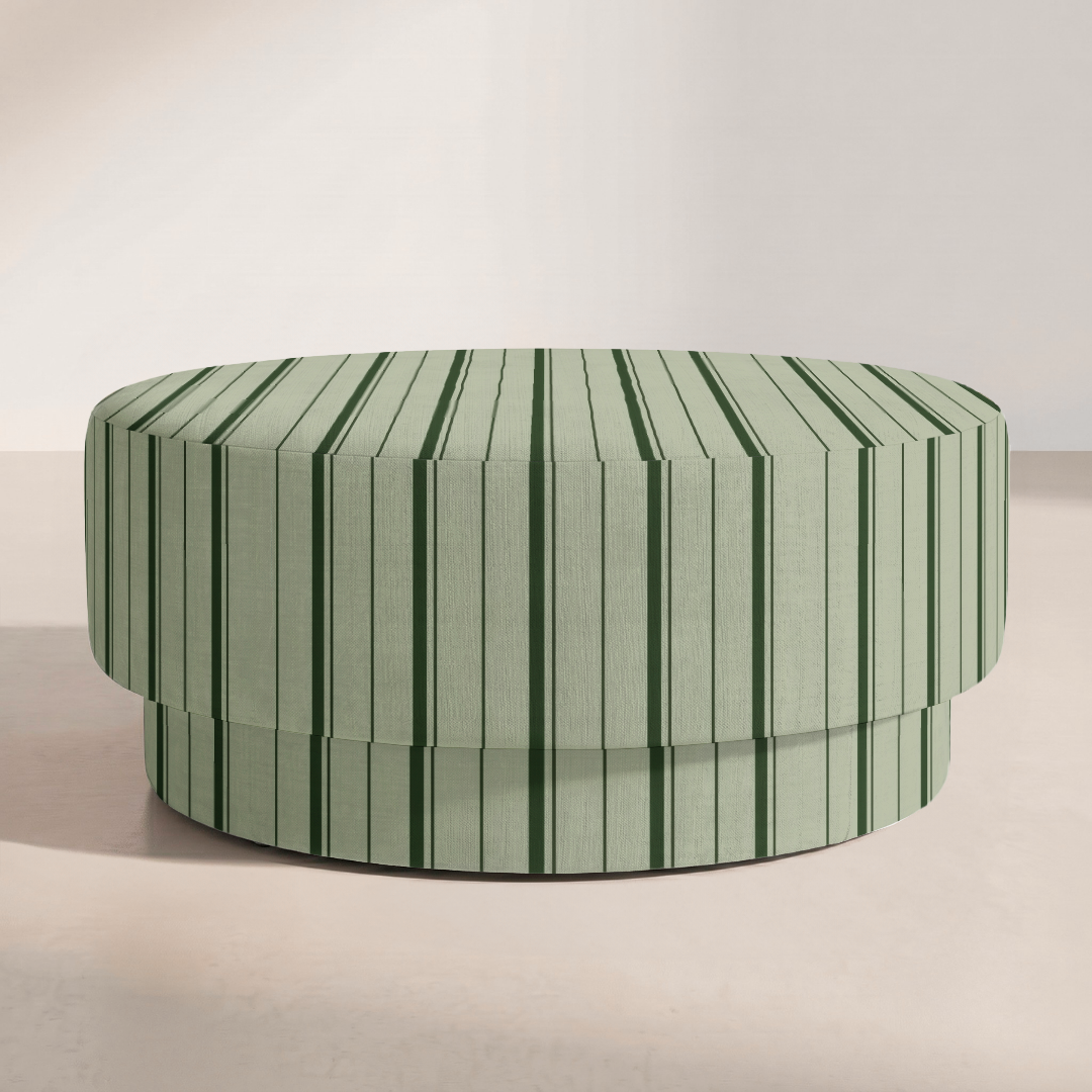The Adelaide Ottoman in The Silk Garden Sage Stripes