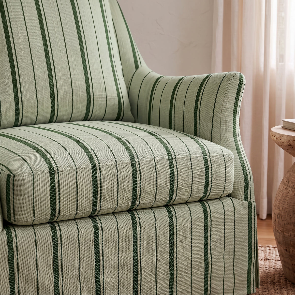 The Eleanor Chair in The Silk Garden Sage Stripes