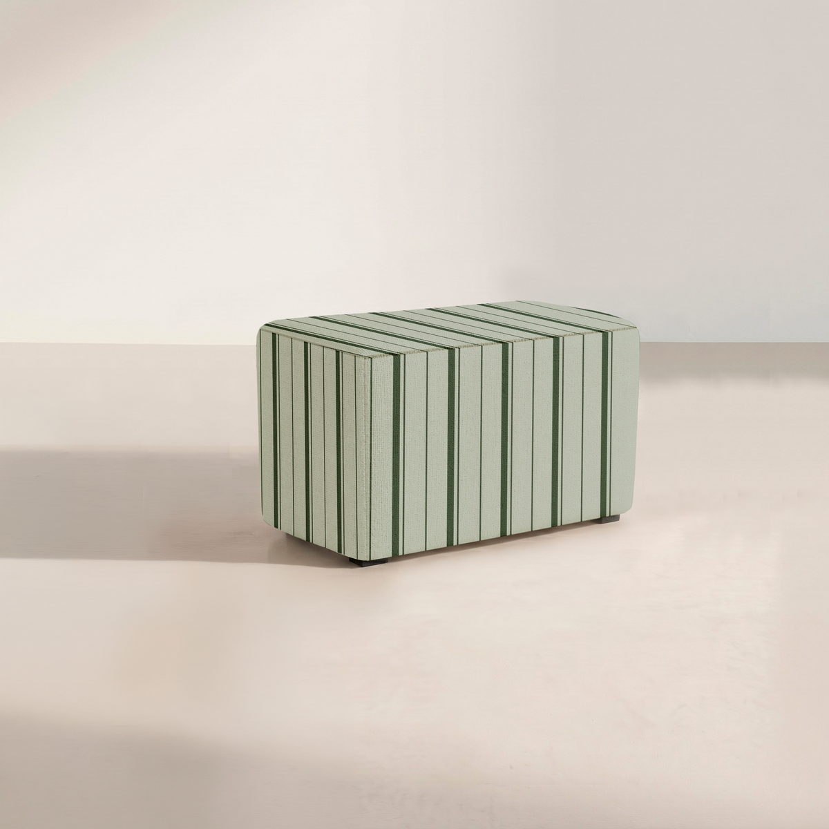 The Josephine Ottoman in The Silk Garden Sage Stripes