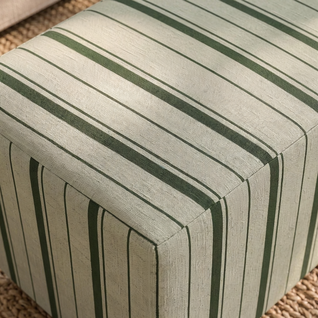 The Josephine Ottoman in The Silk Garden Sage Stripes