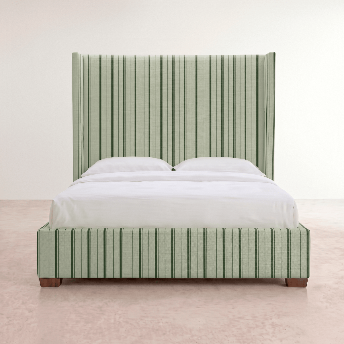 The Selene Bed in The Silk Garden Sage Stripes - Lemon Park