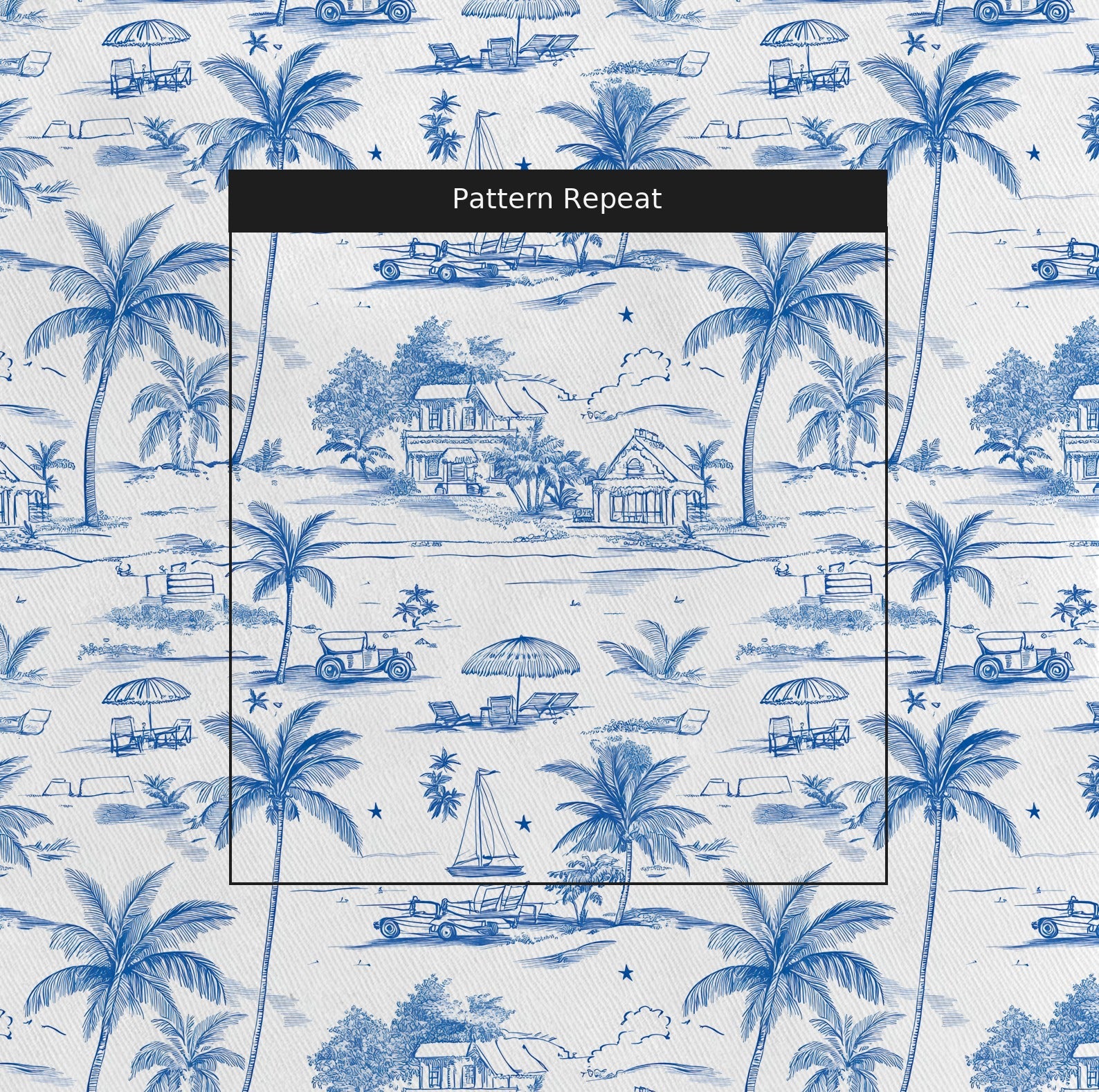 Harbor Toile Fabric by the Yard — pattern repeat