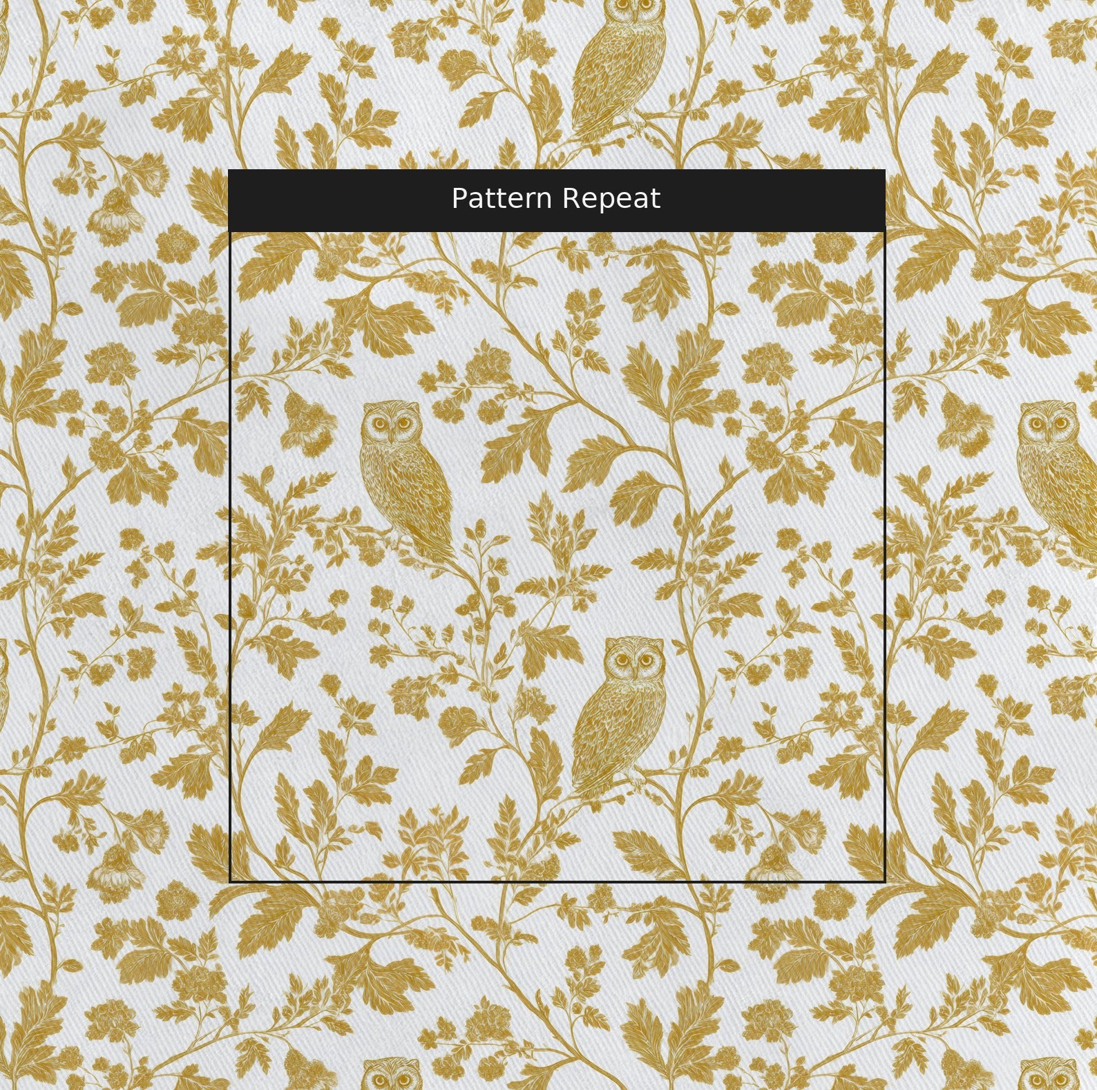 Golden Owl Friend Fabric by the Yard — pattern repeat