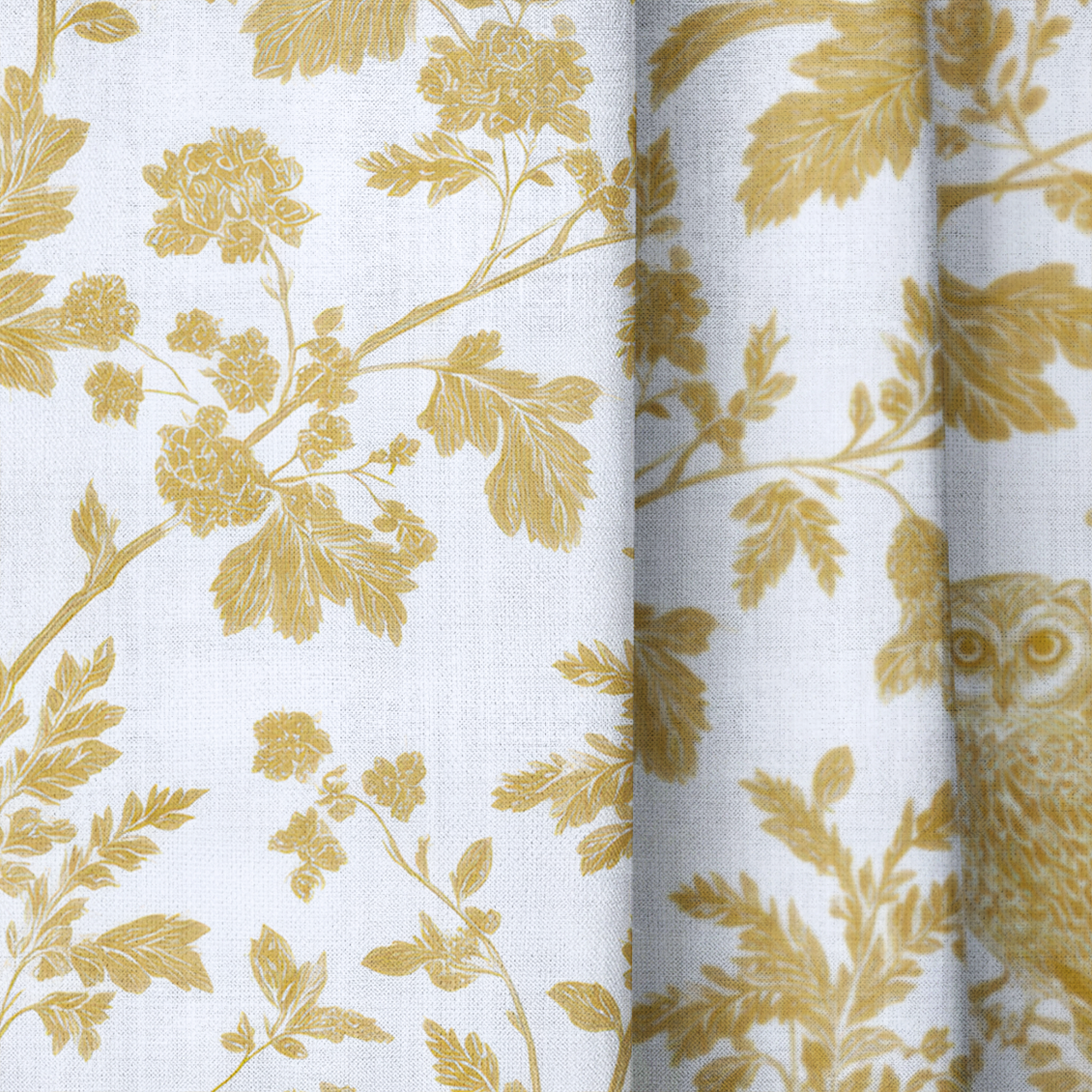 Golden Owl Friend - Drapery — close up