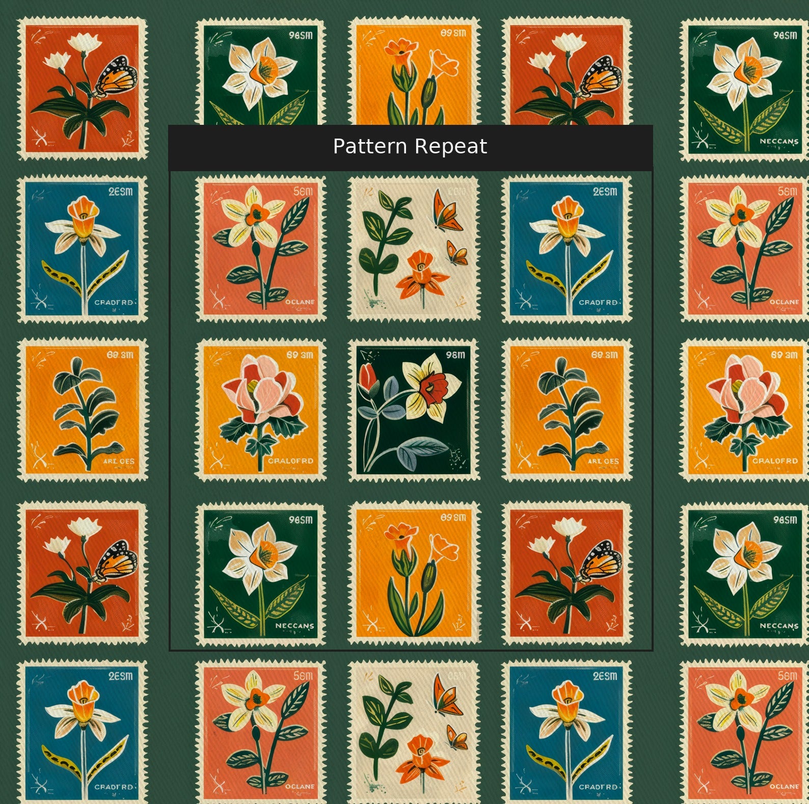 Penelope's Postage Fabric by the Yard — pattern repeat
