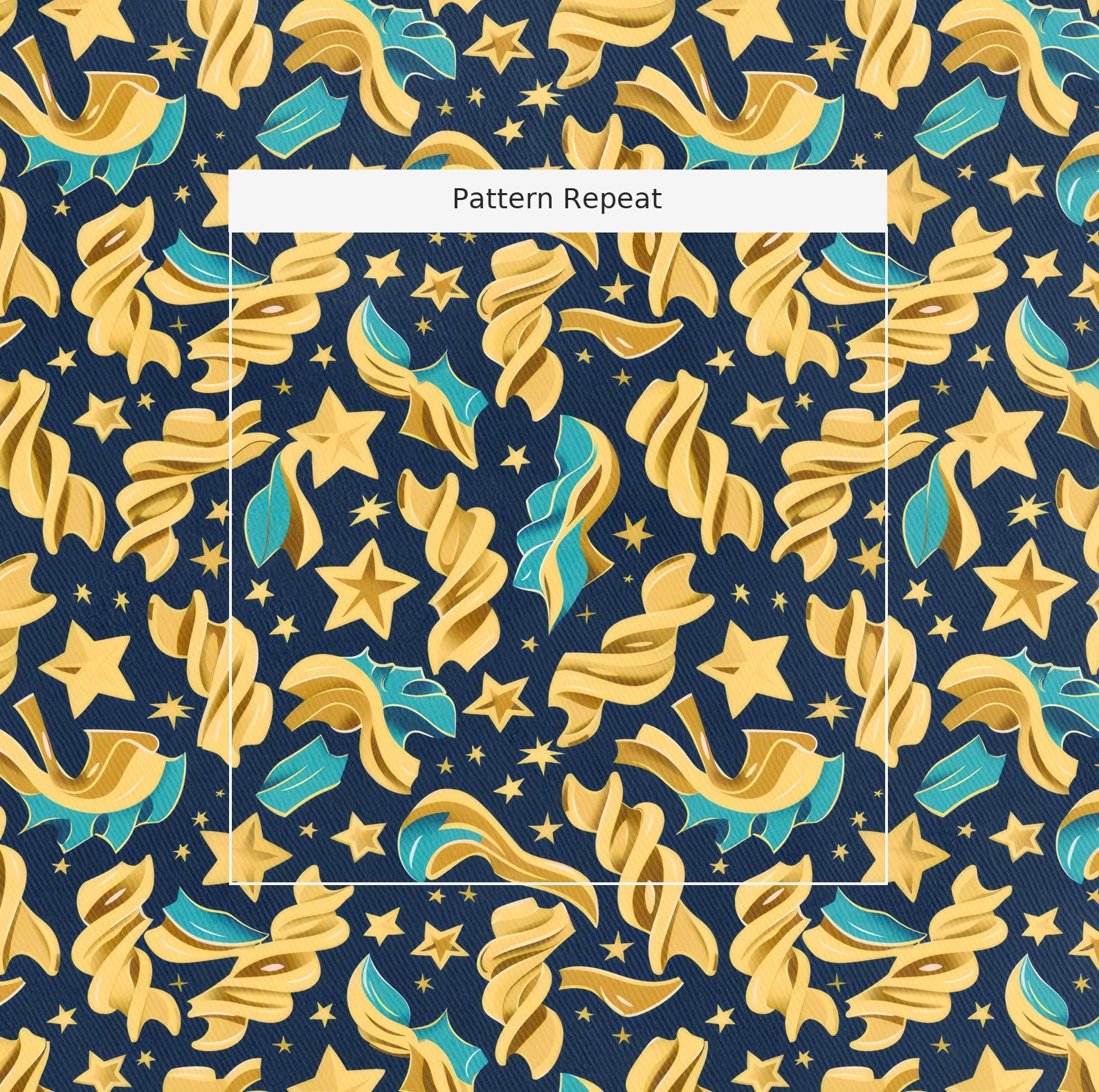 Luna's Cosmic Linguine Fabric by the Yard — pattern repeat