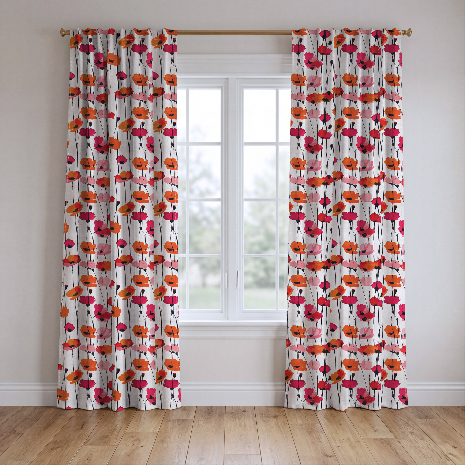 Piper's Poppy Parade - Drapery — two panels