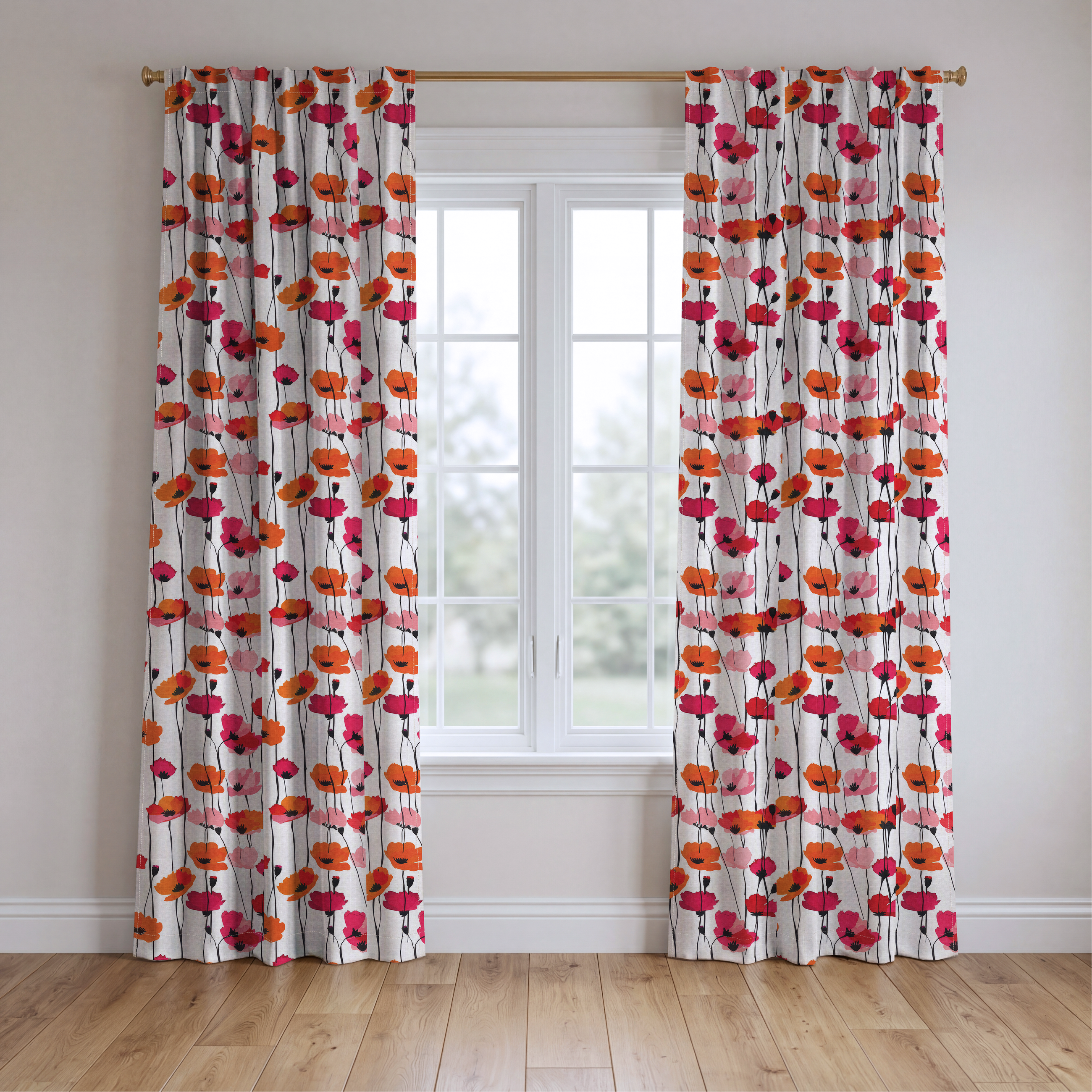 Piper's Poppy Parade - Drapery — two panels
