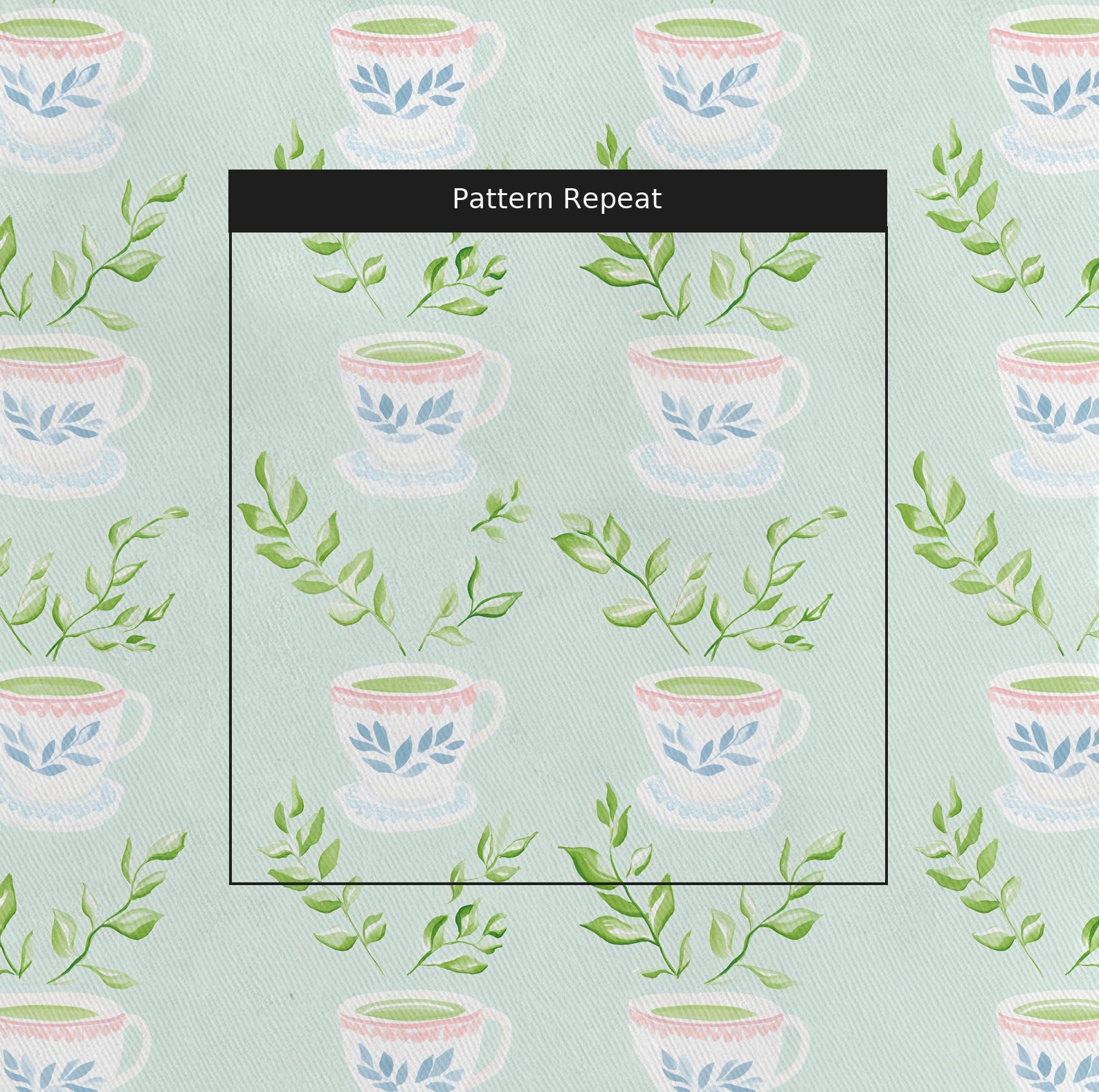 Love You So Matcha Fabric by the Yard — pattern repeat