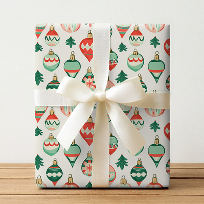 Pink and Green Ornaments - Wrapping Paper