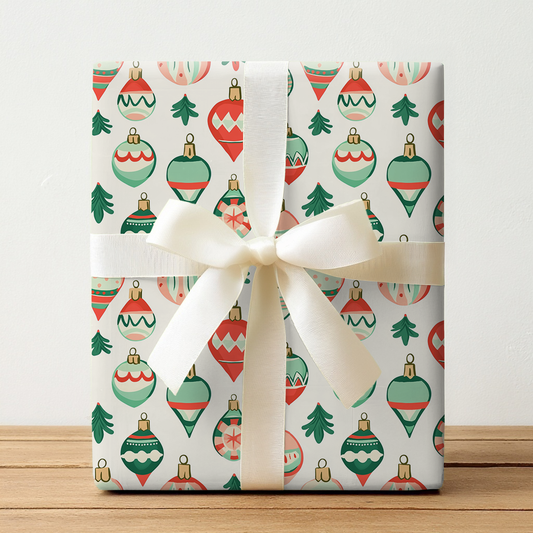 Pink and Green Ornaments - Wrapping Paper
