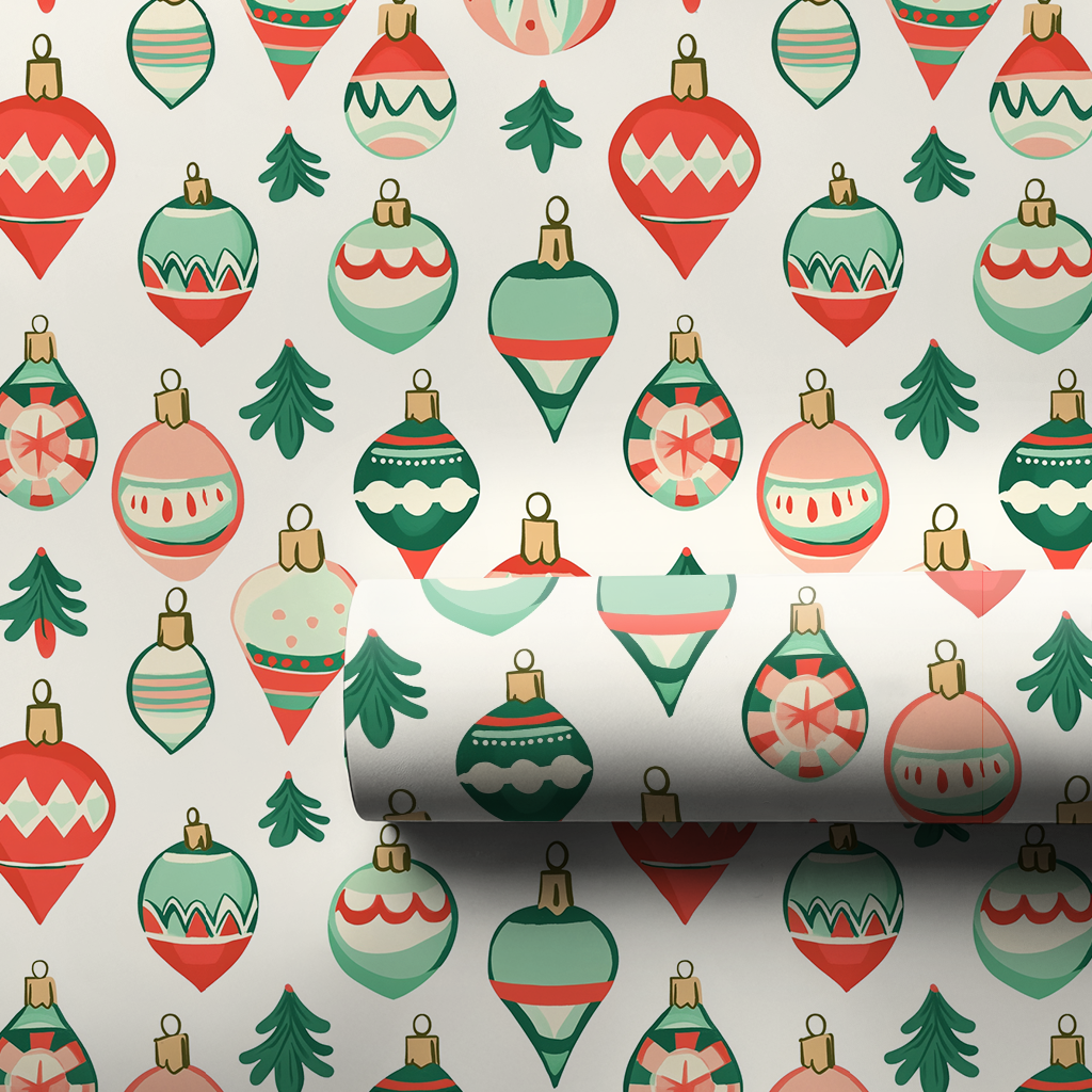Pink and Green Ornaments - Wrapping Paper