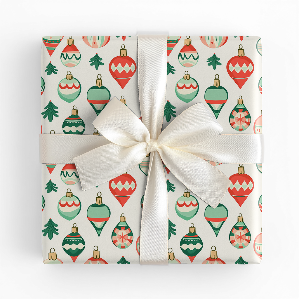 Pink and Green Ornaments - Wrapping Paper