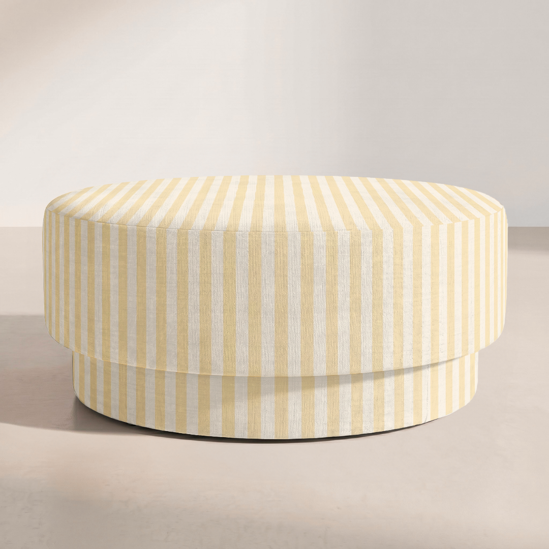 The Adelaide Ottoman in Juliet's Garden Easter Yellow Stripe