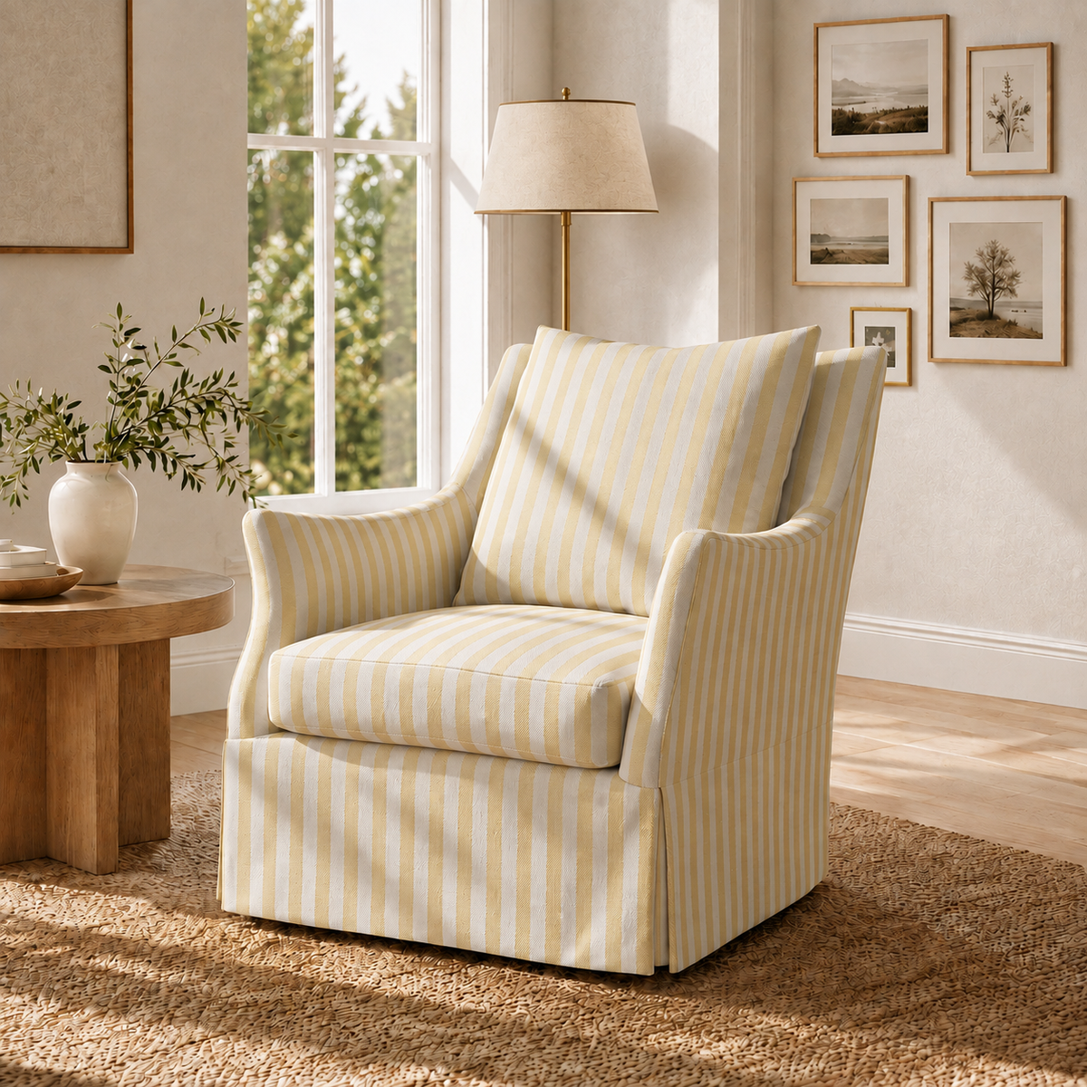 The Eleanor Chair in Juliet's Garden Easter Yellow Stripe