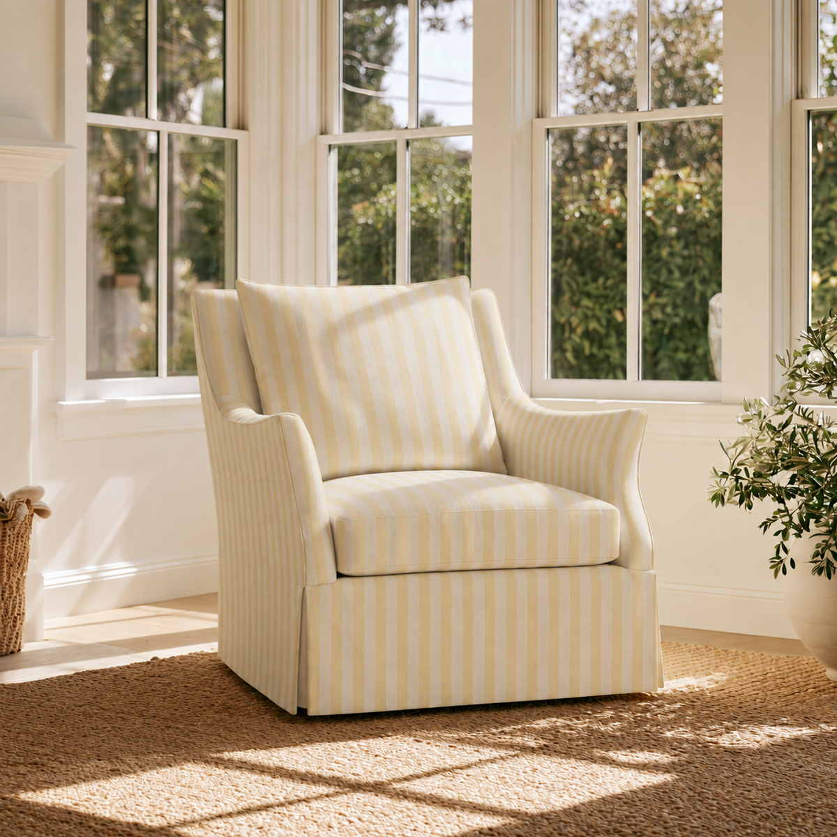 The Eleanor Chair in Juliet's Garden Easter Yellow Stripe