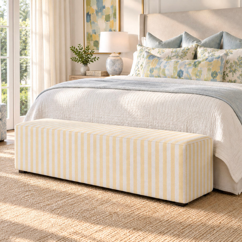 The Josephine Ottoman in Juliet's Garden Easter Yellow Stripe