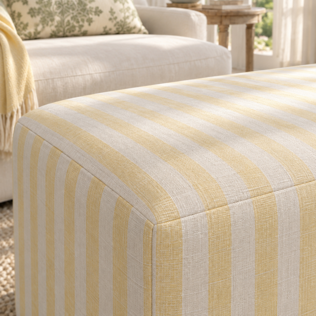 The Josephine Ottoman in Juliet's Garden Easter Yellow Stripe